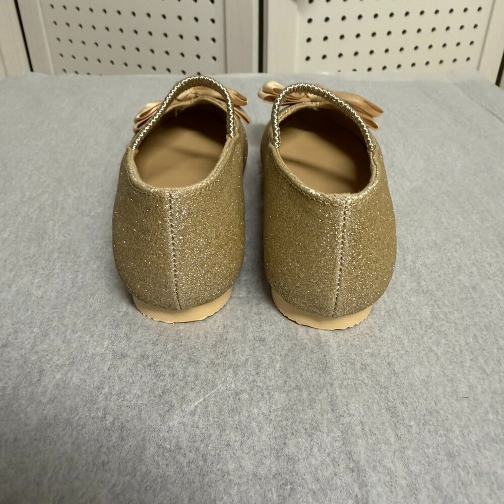 Janie and Jack Gold Sparkle Bow Ballet Flat Shoe Little Girls Toddler 7 Fancy - Picture 5 of 10